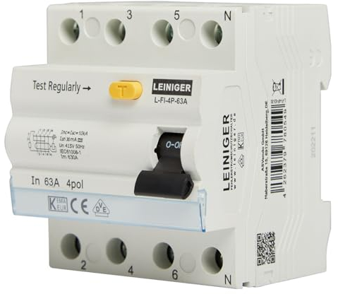 Leiniger/Leitungsschutzschalter mit 10 kA Kurzschlussfestigkeit, B/C, 2 A bis 63 A, VDE geprüft, passende FI-Schalter und Phasenschiene (FI/RCD 4P 25A)