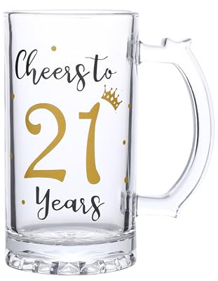 21st Birthday Beer Glass Gift for Men and Women - Anniversary Beer Mug Party Decorative Gift, 18 Ounce