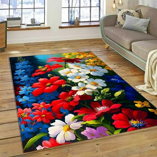 3D Flowers Daisy Rose Chrysanthemum Flower Plant Indoor Large Rug For Bedroom Runner Mat Dorm Kids Room, Non Slip Area Rug Bedroom Kitchen, Nursery Rug Floor Carpet Yoga Mat 200 X 300 Cm / 78.74 -9S3