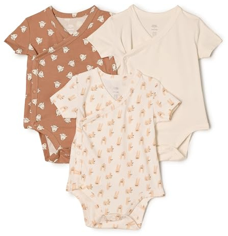 Amazon Essentials x Sofia Grainge Body de manga corta con cierre lateral Unisex Bebés, Pack de 3, Caras de cordero/Conejos/Marfil, 0 meses