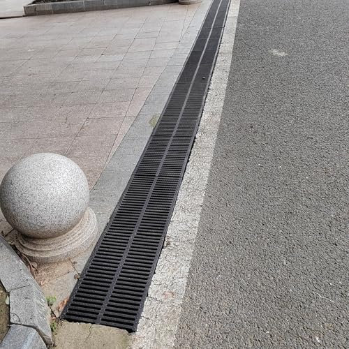 Canaletta Scolo Acqua Piovana Copertura di Scarico per Esterni in Plastica Polimerica Tagliabile, Griglia di Drenaggio Rettangolare Nera Lunga 50 cm, Griglia di Drenaggio per Grondaie per Bloccare i D