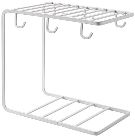 YIMINI Becherhalter Aus Metall, Kaffeetassenhalter 6 Haken, Haushalt Teetasse Regal, Teetassen Display Stand, Teetassen Rack Regal, Tassenaufbewahrung, für 6 Tassen Untertasse Löffel Sets (Weiß)