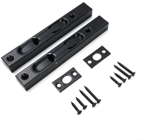 Sandyseptember Perno empotrado de acero inoxidable de 6 pulgadas, cerradura de palanca de protección de puerta, color negro, 2 piezas