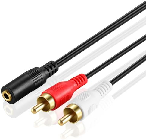 AYMBH Universal 3.5mm Female to 2 RCA Male Adapter Cable – Durable Stereo Audio Y Splitter for TV, Amplifiers, Home Theater, and Portable Devices – 8-inch, Shielded, Corrosion-Free Connections