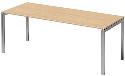 Bisley Cito Schreibtisch 200x80 cm, Tischplatte in Ahorn, U-Gestell in Silber - Bürotisch & Computertisch, PC Tisch für's Büro, Arbeitshöhe: 74 cm