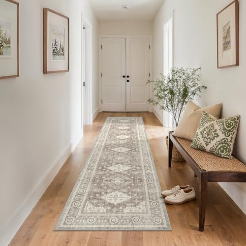 GENIMO - Tappeto Vintage 80x300cm - Antiscivolo, Facile da Pulire, Con Pelo Corto - Per Corridoio, Soggiorno - Marrone