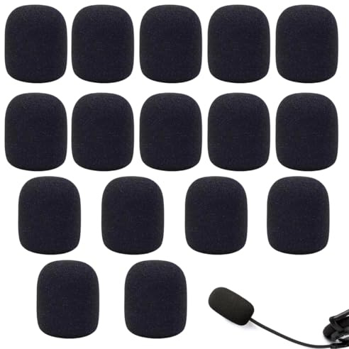 KEQAR 16 Stück Schaumstoff Ersatz-Windschutz für Mikrofon und Headset, Mini-Mikrofon Headset Windschutzscheibe für Unterricht, Bühnenperformance und Treffen (Schwarz)