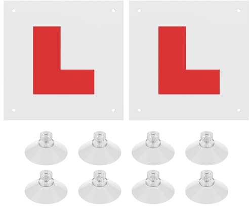 2 Pcs Fully Magnetic L Plates for Car, Magnetic Learner Driver Plates with 8 Suction Cups,Weather-Resistant,Easy Installation,Perfect Choice for Driving Security