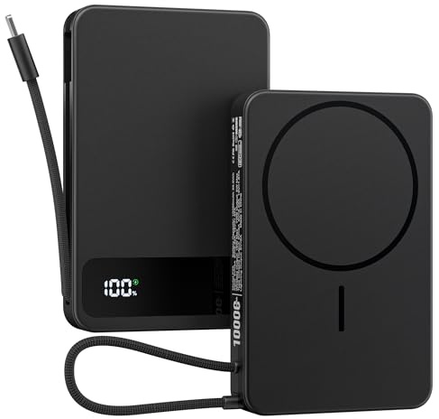 Magnetic Power Bank, 10,000mAh Wireless Portable Charger for MagSafe 15W Fast Charging, Battery Pack with USB-C/Lightning Cable 20W In/Out for iPhone Air/17e/17/16/15/14/13/12 Series, AirPods & More