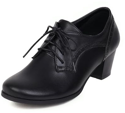 EQWIGKEIT Zapatos de cuero para mujer elegantes con hebilla, de tacón ancho, zapatos de novia, tacón de bloque, zapatos de dirndl, zapatos de cuero retro, zapatos de tacón cómodos, zapatos de negocios