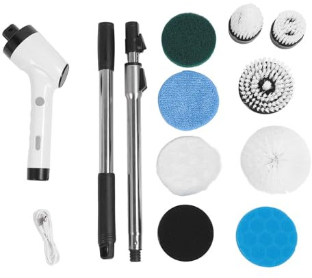 8 in 1 Electric Cleansing Brush Handheld Cordless Rechargeable Power Scrubber for Bathroom Tile Floor Car Cleaning Multipurpose Long Handle 25W Brush Set (Black)