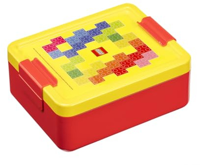Room Copenhagen Lego - Contenitore per il pranzo con scomparti, motivo mattoni, durevole e divertente per bambini, giallo e rosso, lavabile in lavastoviglie, perfetto per preparare pasti, snack e