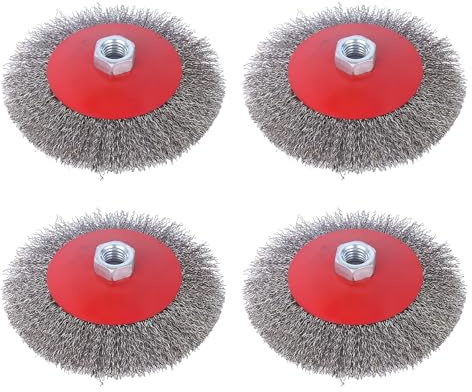 Lot de 4 brosses métalliques meuleuse d'angle : M14 Brosse en acier Visseuse sans fil 125 mm Brosse métallique Flex Brosse à pot Perceuse pour métal et pierre, pour nettoyer, détartrer, dérouiller
