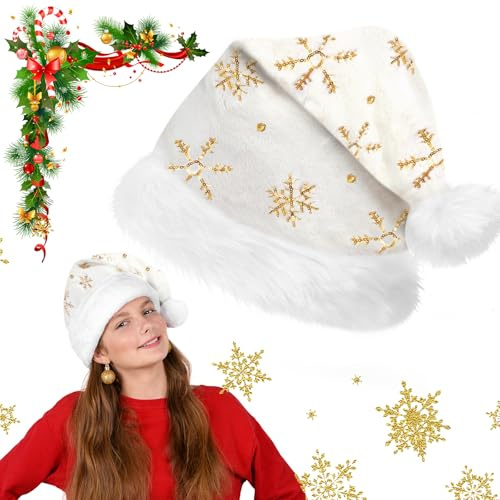 FUKPO Cappello Babbo Natale Bianco, Cappellino Babbo Natale Cappelli Natalizio Donna Uomo, Cappellini Natalizi Capelli Adulti Berretto