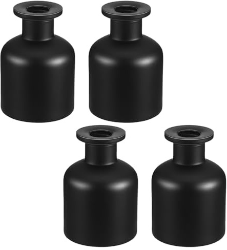 STOBAZA Frascos Difusores de Vidrio Negro Mate 150 Ml Set de 4 Botellas Vacías Redondas para Aceites Esenciales Varillas de Ratán Recipientes Recargables para Aromaterapia en Hogar y