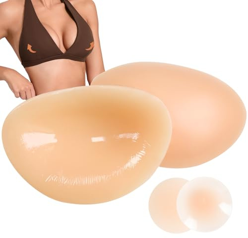 POMAMZ Självhäftande push-up-inlägg för bh | återanvändbara osynliga silikon-bh-inlägg med naturlig lyftning, för bikini/sport/bh-hållare, ljusbeige, M