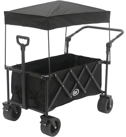 Axi Sb221 Chariot De Plage Pliable avec Toit Noir | Chariot De Transport avec Barre De Traction Et De Poussée, Sangle, Housse Et Porte-Boissons - Pneus en Caoutchouc PP | Capacité : 130 L