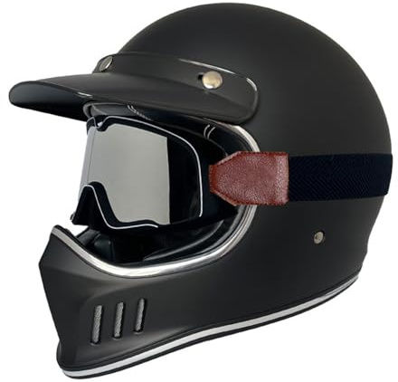Full Face Motorrad Helm Vintage Integralhelm DOTECE Zertifiziert Integriert Motorradhelm Mit Brille Vollvisierhelm Für Männer Und Frauen Retro Vollvisierhelm Motocrosshelme