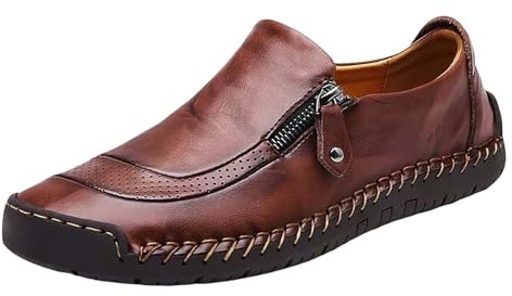 Zapato barco hombre piel, zapatos de hombre sin cordones casual, zapatos mocasines ortopédicos con cordones de pies anchos, suela gruesa antideslizante para casual diario