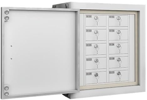 Metallskåp för Mobiltelefonsignaler, Signalstörare med Säkerhetslås | Separat Låsning, Skyddar 5g Wi-fi Bluetooth-signaler, för College, Testrum, Personalkontor(10 Slots)