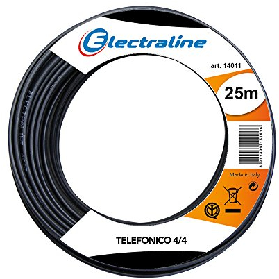 Electraline 14011 14011-Cavo telefonico Piatto 4/4, Lunghezza 25 m, Colore: Nero
