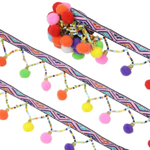Yalulu 5 Yards Retro Pom Pom Pompom Hairball Ball Lace Spitze Quaste Trim Band für DIY Fertigkeit und Dekorieren Nähen Kunst Zubehörteil