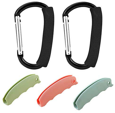Pankia Go Grocery Bag Holder Shopping Bag Handle Carry Hook Aluminium Large Snap Hook Hanger with Soft Grip, 5 Pack