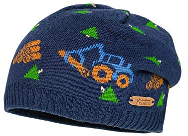 maximo MINI Boy-Mütze, randlos, Navy-Wiese, doppelwandig mit Jacquard-Motiv Harvester, Made in Germany (55)