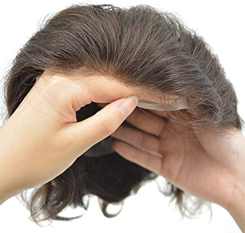Hairnotion Französisches Spitze Menschenhaar Haarersatz System mit PU auf Zurück in Schwarzer Farbe # 1B der Männer Toupet (6X8)