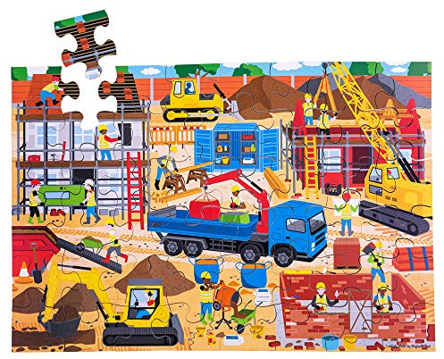 Bigjigs Toys, Construction Wooden Jigsaw Puzzle, Wooden Toys, 48 Piece Floor Puzzle, Jigsaw Puzzles For Kids, Toddler Toys, Toddler Puzzles