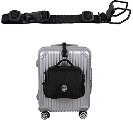 J Hook Luggage Strap Add a Bag Hook Hanger Strap, Adjustable attaches Briefcase Together (Black-Normal Size)