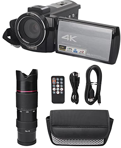 Tangxi Cámara HDR-AE8 DV, cámara de Video Digital 4K HD WiFi Pantalla Videocámara con Zoom Inteligente 16X Disparo con visión Nocturna por Infra(Cámara con teleobjetivo)