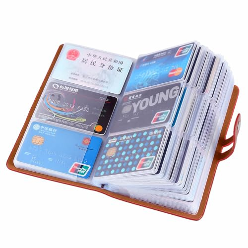 Leather Business Card Organizer, RFID Blocking Credit Card Holder, Professional Business Card Holder and Name Card Book, Credit Card Protector - Holds 96 Cards (Red)
