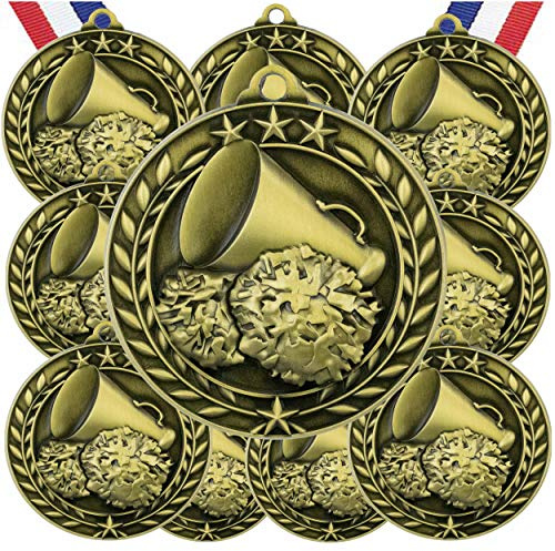 10 Pack Cheerleading Gold Medals Trophy Award with Neck Ribbons WAMG-910