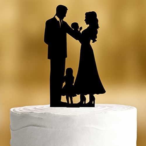 Cake Topper Familie [mit Mädchen und Baby] - Acryl schwarz Hochzeitstorte deko Kuchendeko Hochzeit Tortendekoration Verlobung Tortenstecker Hochzeit Tortendeko Wedding cake