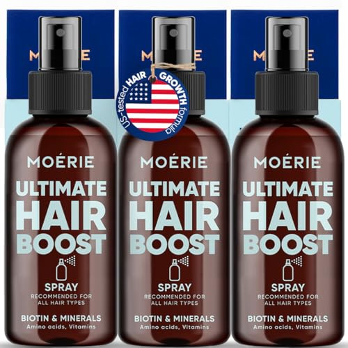 Moerie Ultimate Mineral hårväxtspray – för längre, tjockare, fylligare hår – med biotin och koffein – veganska hårprodukter – parabenfria – alla hårtyper – omvänd håravfall – 3 månaders leverans