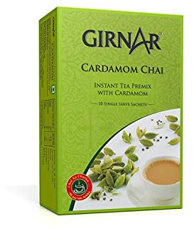 Girnar Cardamomo Bustine di tè 10 bustine di tè singolo (confezione da 1) – Premix istantaneo con cardamomo (Elaichi) Chai – Realizzato con estratto di tè naturale e una miscela di spezie aromatiche