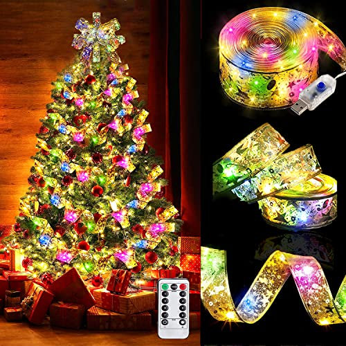 5 M 50 LED Lumières de Ruban de Sapin de Noël,Guirlandes Lumineuses à Ruban Brillant,Ruban Sapin Noël LED,Lumières de ruban de Noël,Arc en Dentelle DIY Décor Sapin Vacances Intérieur Extérieur