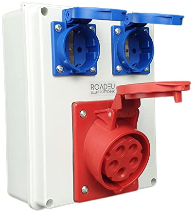 RoadEu - Quadro Elettrico di Distribuzione Industriale 16A 5P Presa CEE con 2x Prese 230V Distribuzione Elettrica 16A, Distributore di presa. Ideale per il garage, il capannone o la fabbrica