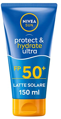 NIVEA SUN Protect & Hydrate Sonnenmilch Ultra FP 50+ 150 ml, Feuchtigkeitscreme 50+ Feuchtigkeitspflege für 48h, Sonnenschutz 50+ wasserfest mit antioxidativem Vitamin E