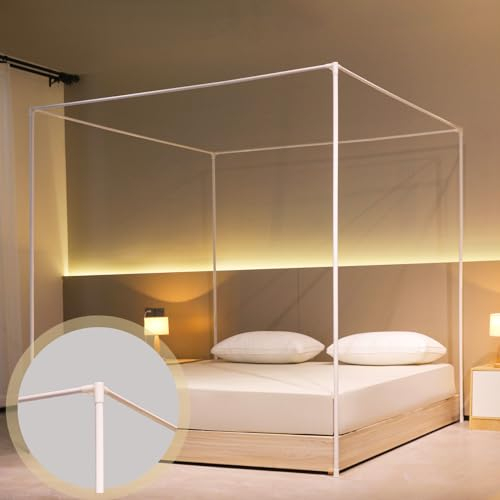 Beyeutao Himmelgestell für Kingsize-Bett 150 x 200 x 200 cm, weiß mit Spielzelt