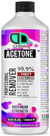 DD Teck 100% Pure Acetone Gel Nail Polish Remover, Salon Professional UV LED Nail Polish Cleaner for Manicures and Pedicures (1000ml)