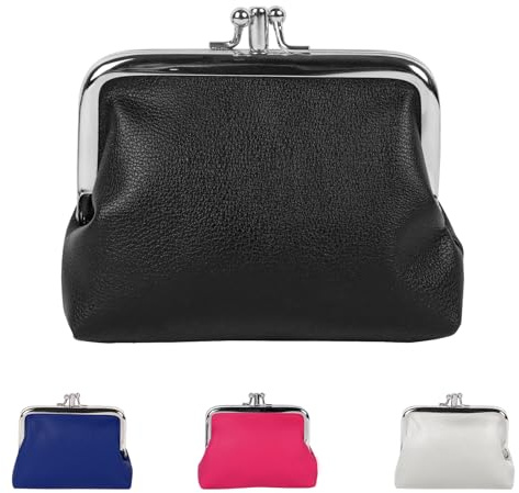 NiCola Women Small Clip Coin Purse - Clasp Kiss Lock Wallet PU Leather, Triple Metal Frame Change Pouch, Small Leather Purses for Women & Girls - Keys & Coin Organizer