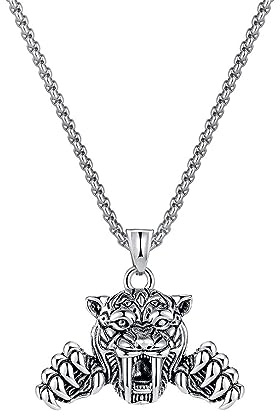 Collar tigre para hombre, collar tigre hip-hop, collar con colgante de cabeza de tigre vikingo nórdico con cadena de 23,6 pulgadas, colgante de tigre punk rock de acero inoxidable, regalo de joyería