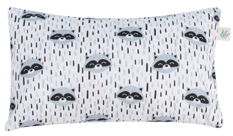 JYOKO Barnkudde för småbarn, kudde med tvättbart överdrag, 100 % bomull, 32 x 20 cm (Raccoon)