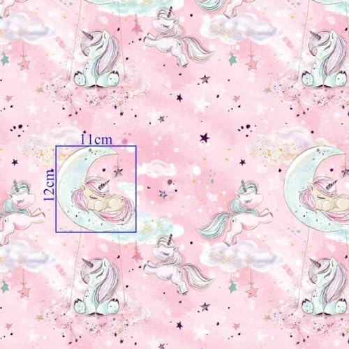 Textrend Baumwollstoff - Stoff zum Nähen - 100% Baumwolle - Textilien 1x1.6m - Stoffe Meterware - Einhorn Muster (Vergoldete Einhörner mit Wolken auf einem rosa Hintergrund)