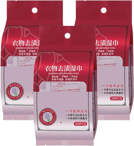 Lot de 3 lingettes humides pour enlever les taches de vêtements, lingettes de nettoyage individuelles, lingettes détachantes instantanées, mini lingettes détachantes, détachant d'urgence