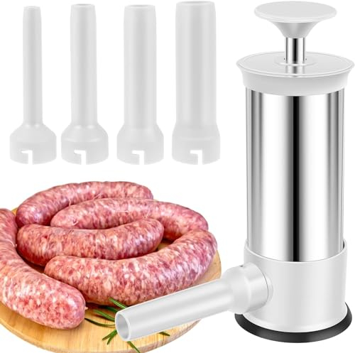 Sausage Stuffer with 4 Different Sizes Stuffing Tubes,4 Stuffing Tubes,Manual Sausage Stuffer,Stainless Steel Vertical Sausage Maker Machine,Home Kitchen Detachable Sausage Stuffer