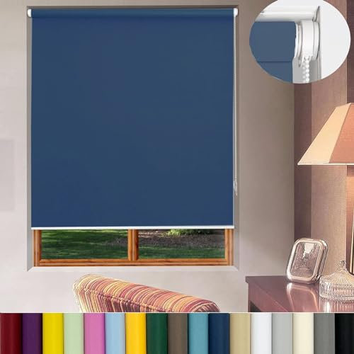 Klemmfix ohne Bohren Rollos 45 x 100 cm Sonnenschutz und Sichtschutz Rollo Seitenzugrollo,Klemmrollo mit Klemmträger, für Fenster & Tür, Dunkelblau
