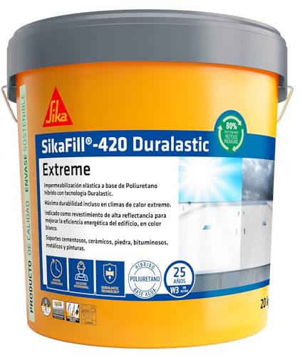 SIKA - Membrana líquida impermeabilizante - SikaFill 420 Extreme - Rojo - Para cubiertas nuevas como en rehabilitaciones - Listo para su uso - Permeable al vapor de agua - 20 kg